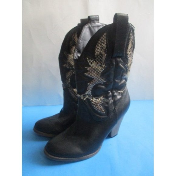 Mia Black Laurene Taupe  Cream Lizard Motif Pull On Cowboy Boots - Size 8.5 - Picture 3 of 11